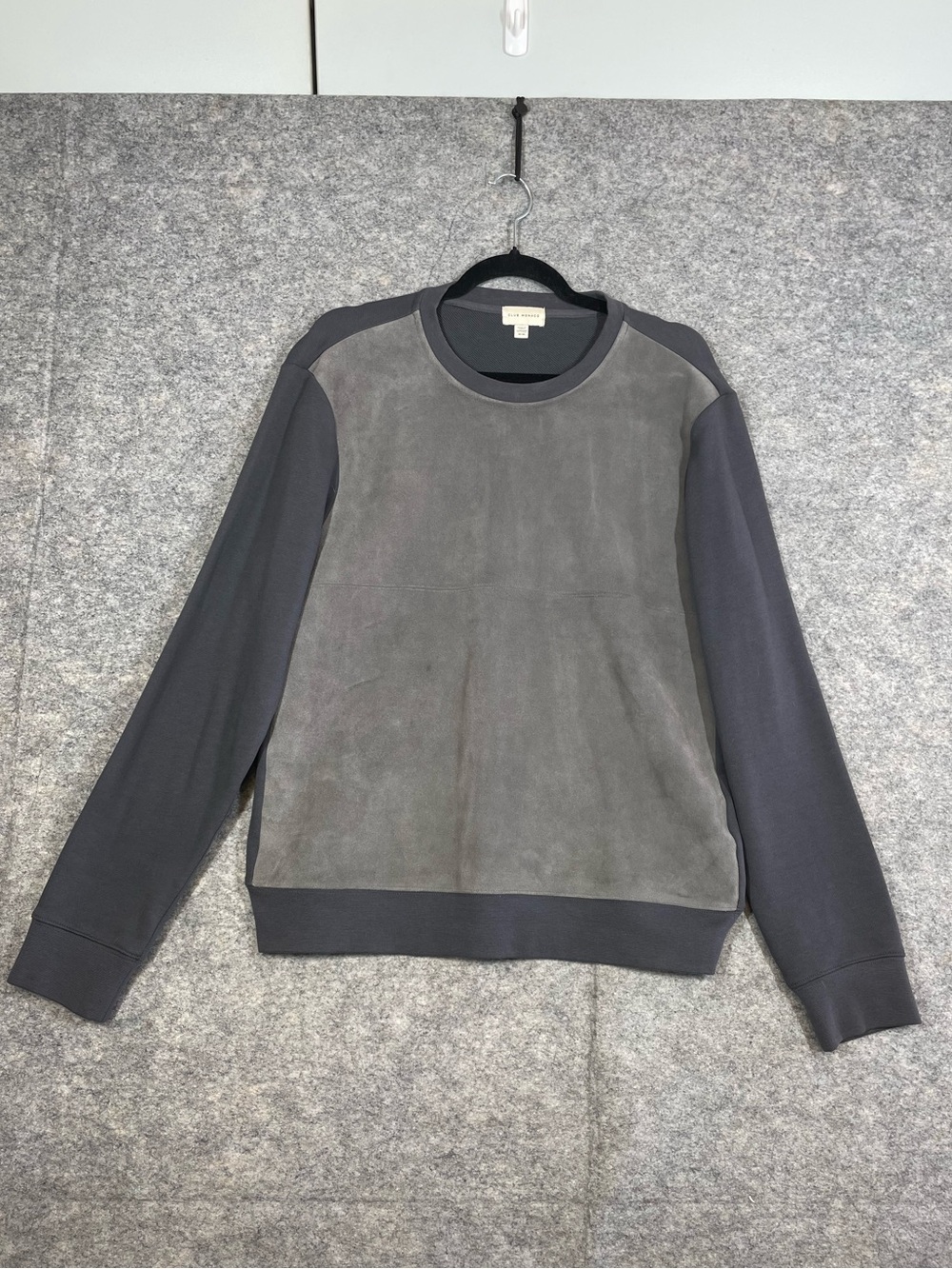 Club Monaco Cow Suede Front Sweatshirt Gray Medium Quiet Luxury Minimalist